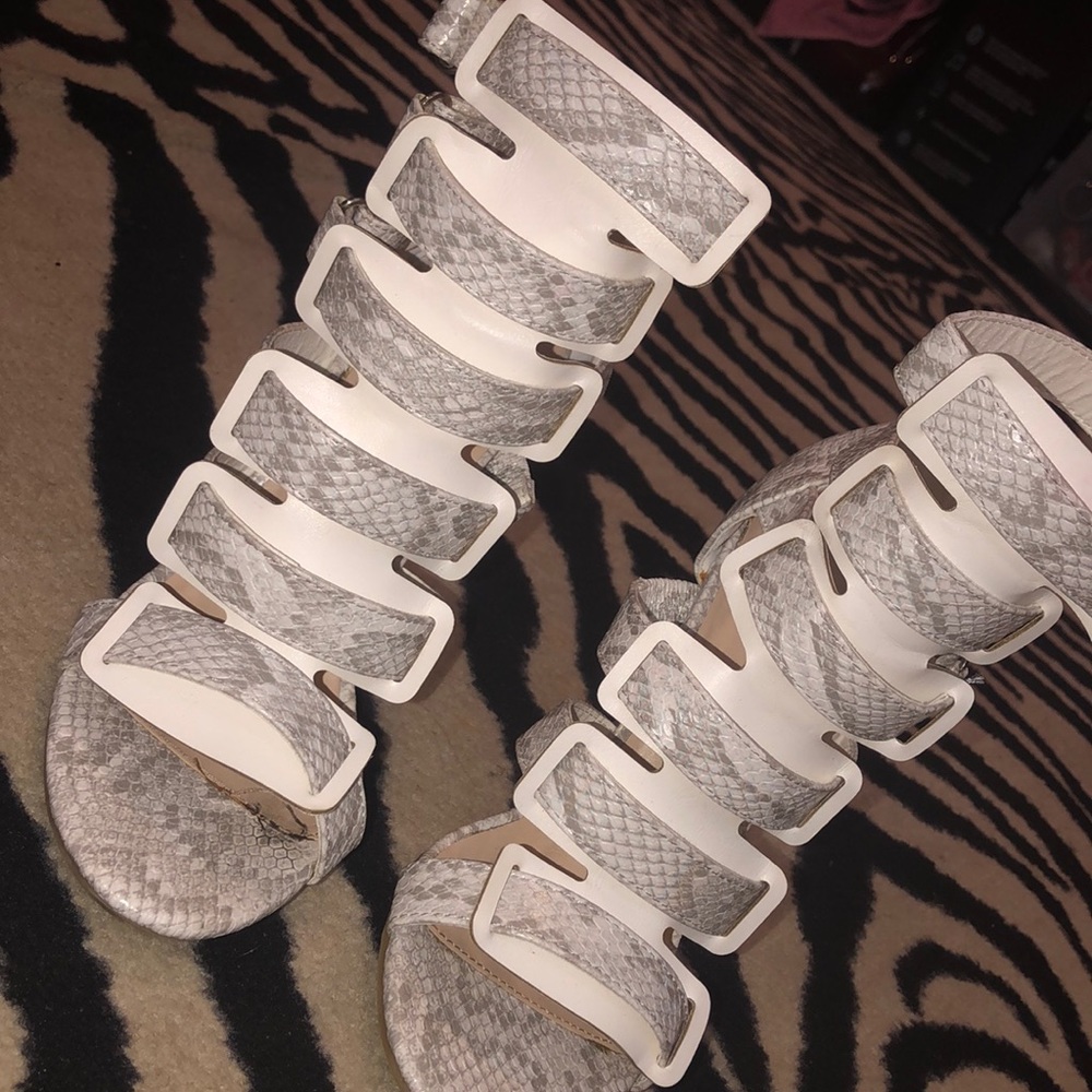 White/snake skin strap heel